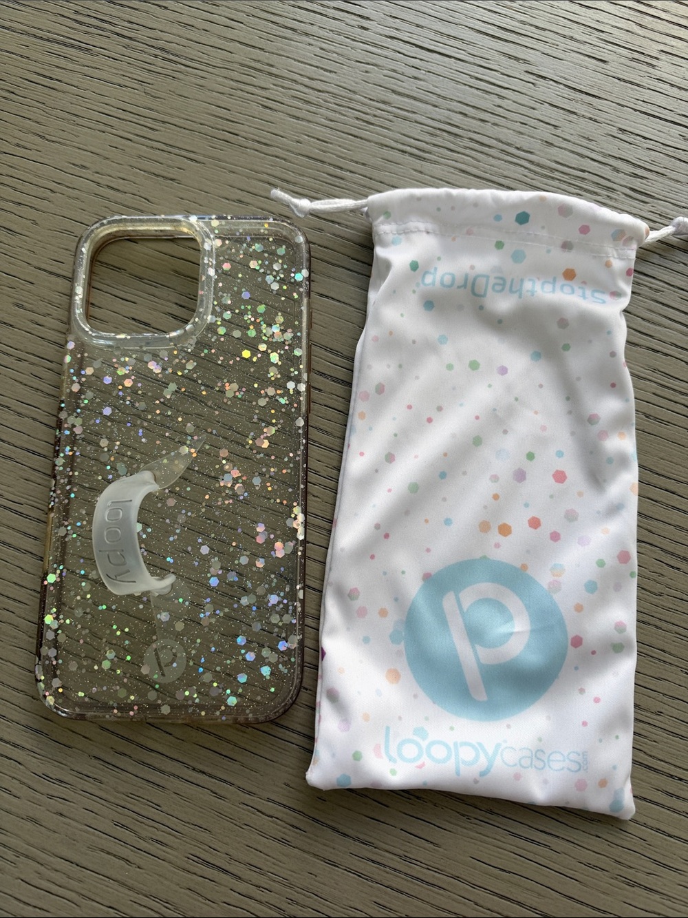 iPhone 16 ProMax Loopy Case Glitter Clear Loopy Strap - Clear Sparkle